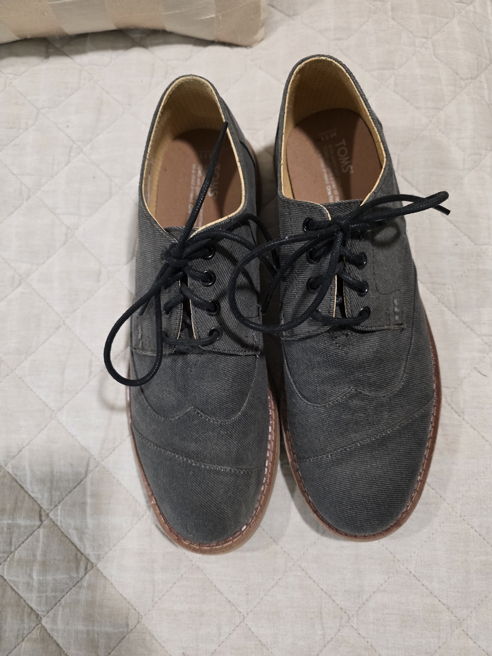Toms Men's Gray Canvas Derby Shoes with Brown Sole